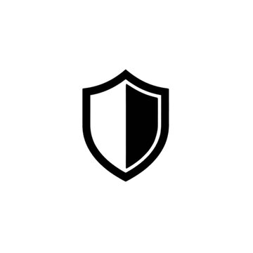 Security Shield Symbol: A stark, minimalist graphic representation of a shield, divided into two contrasting halves, symbolizing protection, defense, and security.