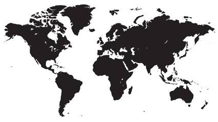 High Contrast Solid Silhouette World Map Vector Simplified Mercator Projection Continents Graphic Asset © Muhammad