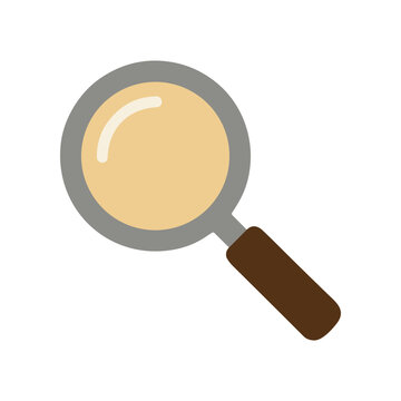 Magnifying glass with brown handle.