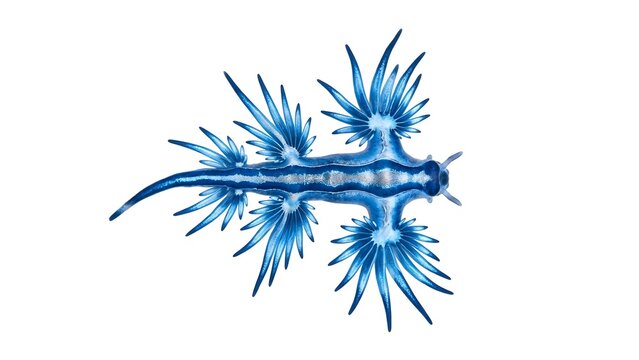 A beautiful blue dragon sea slug swimming in the deep ocean water