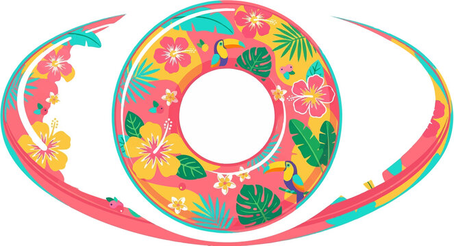 Summer Tropical Beach Landscape with Colorful Ocean Waves Flat Design