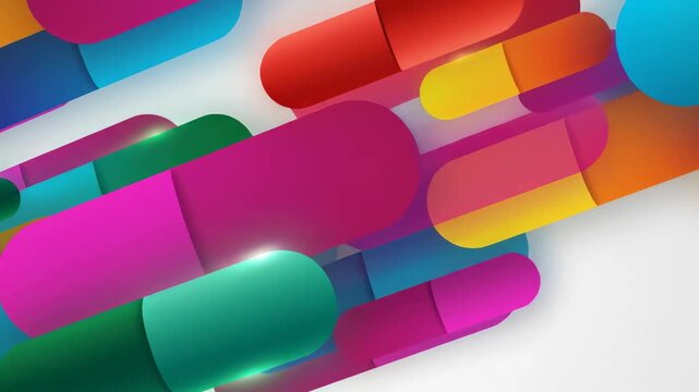 Vibrant Abstract Motion Background with Colorful 3D Rounded Capsule Shapes and Dynamic Lighting, Ideal for Modern Presentations and Creative Digital Projects.