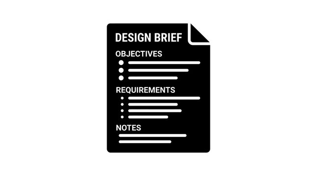 Design brief document with objectives requirements and notes.