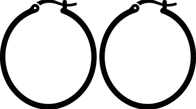 Pair of Black Hoop Earrings Isolated on White Background.