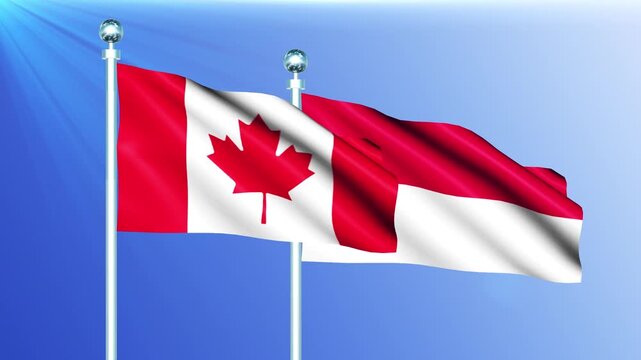 Monaco and Canada National Flag Waving on Pole Loop