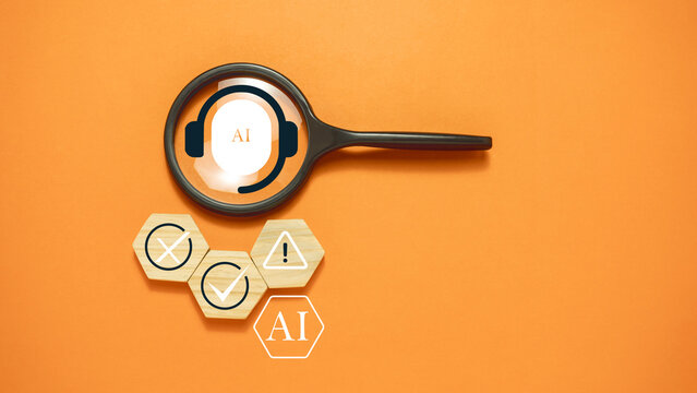 AI Customer Support and Quality Assurance Concept with Virtual Assistant and Validation Icons