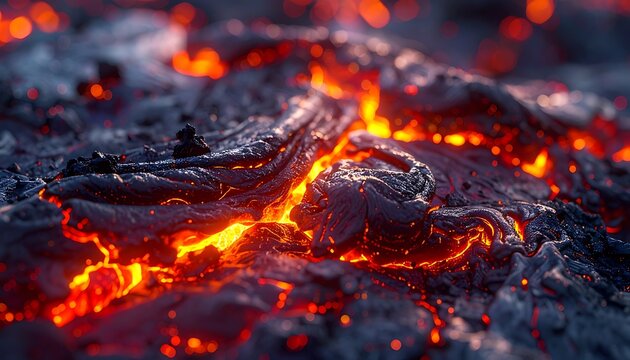 Molten lava with bright orange flames.