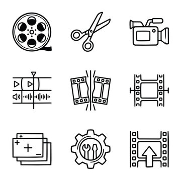 Collection of video editing and film production icons.