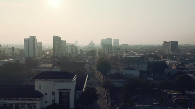 Aerial view asia africa street iconic landmark of Bandung city , West Java, Indonesia	