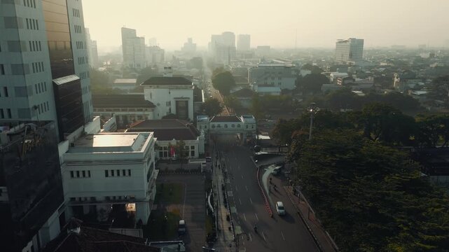 Aerial view asia africa street iconic landmark of Bandung city , West Java, Indonesia	