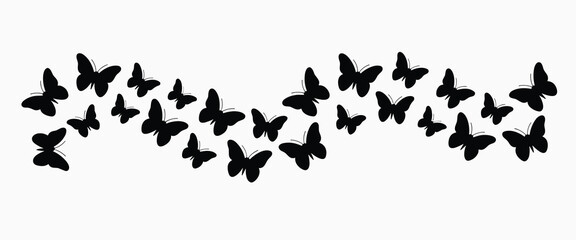 Collection Of Black Butterfly Silhouettes On A White Background © PixelNest