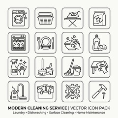 Fototapeta premium Modern cleaning service vector icons pack.