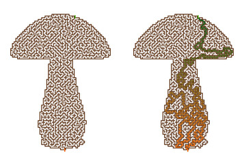 Mushroom-Shaped Maze Puzzle with Answers – Labyrinth With Entry And Exit on White Background  