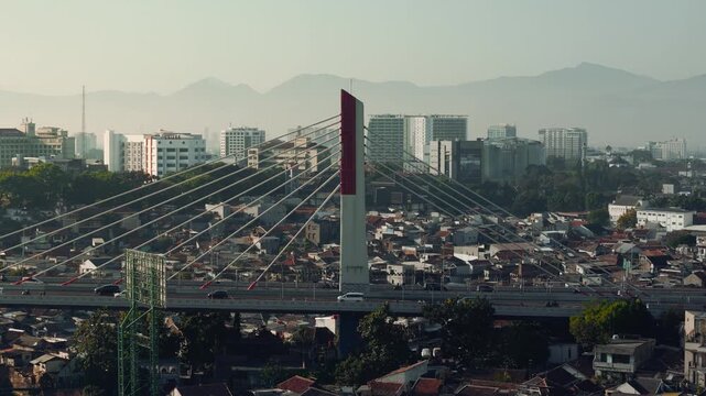 Aerial view Pasupati Bridge iconic landmark of Bandung city , West Java, Indonesia	