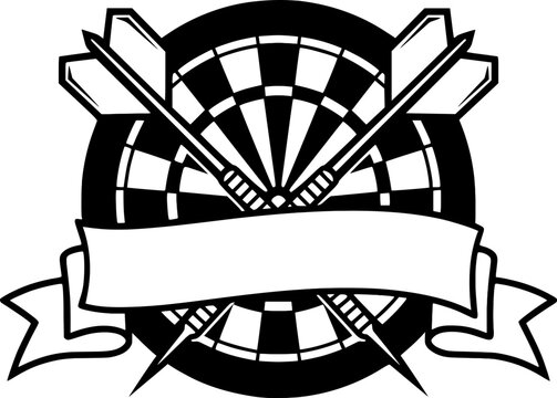 Dartboard Logo SVG, Dartboard and Crossed Darts with Custom Banner, Dart Monogram