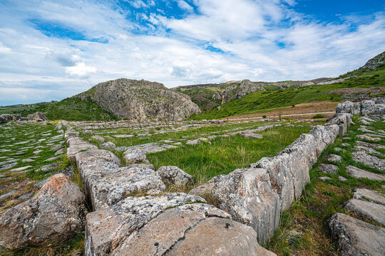 Scenic views of the archaeological remains and monumental stone walls of Hattuşa (Hattusha),  located in Boğazkale, &Ccedil;orum, this sprawling site was the fortified capital city of the Hittite Empire duri