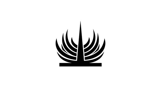 Black flame logo on white background.
