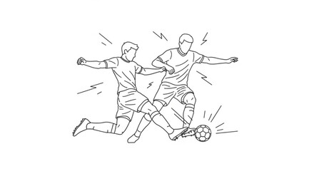 Fototapeta premium Two Soccer Players Competing Tackle Duel Football Action Line Art Vector