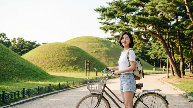 초록 왕릉길을 걷는 여성 / Woman Walking along Green Royal Tombs