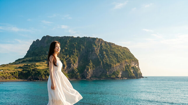 바다 절벽 앞에 선 여성 / Woman Standing before a Sea Cliff