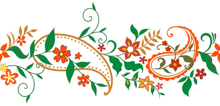 Set of oriental paisley ornaments. Bright floral patterns. Vector illustration.