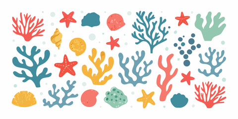 Coral starfish and seashells vector illustration with a white background © Promit