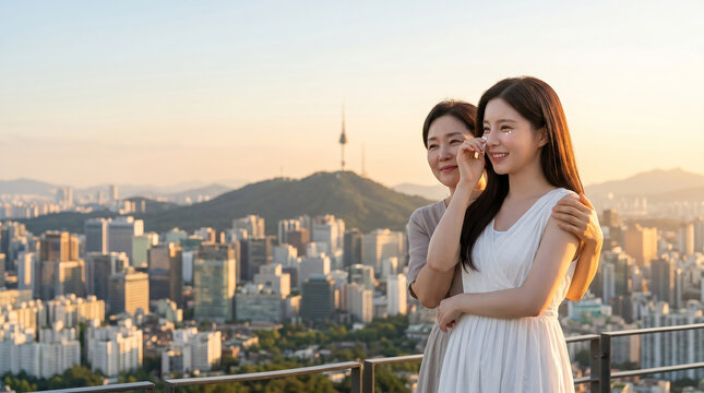 서울 전망대에서 셀카 찍는 여성 / Woman Taking a Selfie at a Seoul Viewpoint