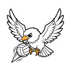 Fototapeta premium Powerful Cartoon Bald Eagle Playing Volleyball Line Art Vector