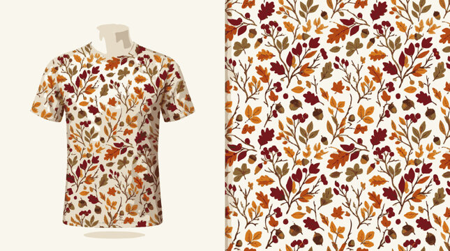 Fall autumn oak leaf pattern t-shirt mockup.