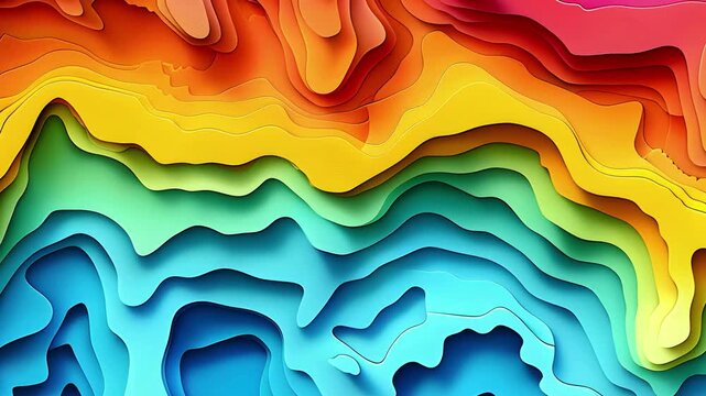 Abstract 3d paper cut background with colorful wavy layers, topographic map style illustration