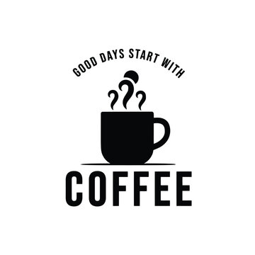 Coffee cup silhouette with steam black on white background