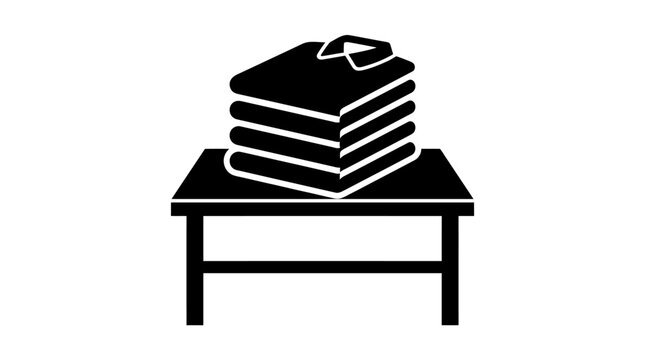 Stack of folded shirts on a table icon.