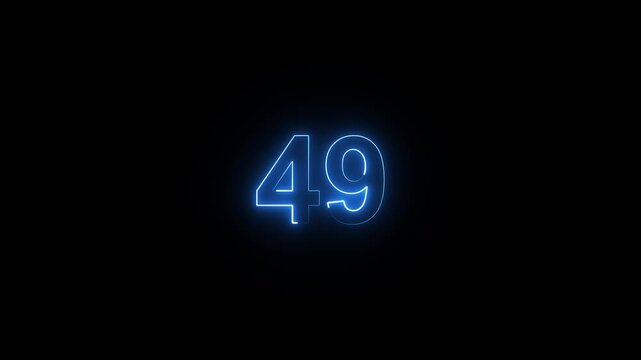 Animation of glowing neon cyan color number text animation . cyan , neon number 49 .neon color, neon lighting,49 percentage discount animated- 4k black background animation video