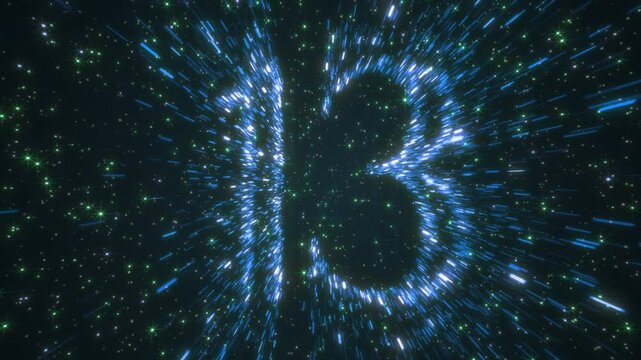 Glowing blue 15 to 1 countdown timer made of sparkling space particles. A perfect cosmic intro for New Year celebrations, awards, night parties. A dynamic opening sequence for holiday entertainment an