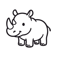 Obraz premium Cute Rhinoceros Cartoon Animal Line Art Vector Illustration