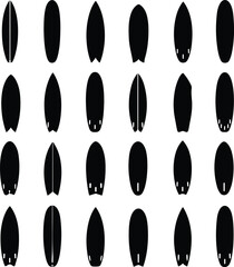Fototapeta premium surfboard silhouette vector set, ocean sport board shapes, beach activity icons, summer surfing equipment, water sports design elements for logo, poster, sticker, print and apparel EPS