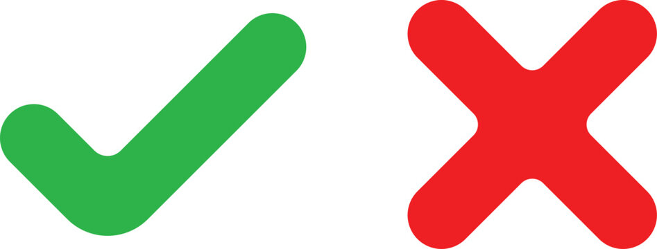 red crossmark, green checkmark, right tick mark and wrong x letter vector illustration on transparent background