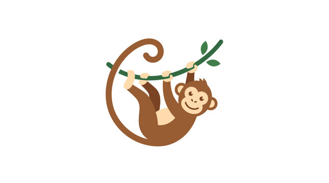 Cute cartoon monkey hanging from a vine illustration.
