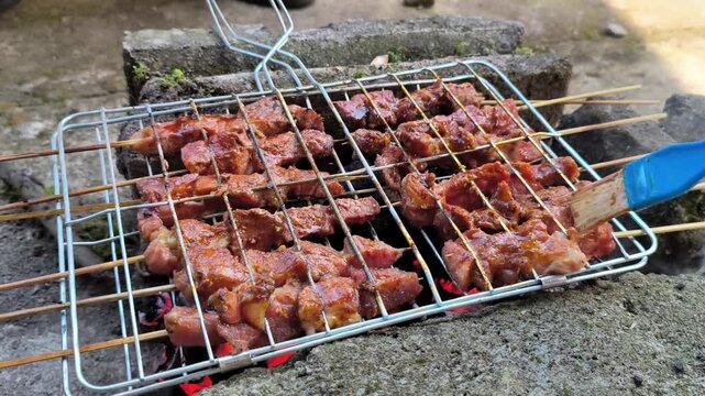 Smoky Satay Skewers Cooked On Charcoal Grill