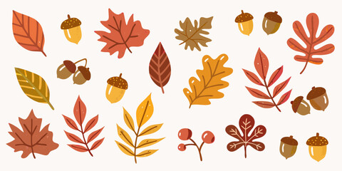 Autumn Leaves And Acorns Vector Illustration With Warm Tones © Laki