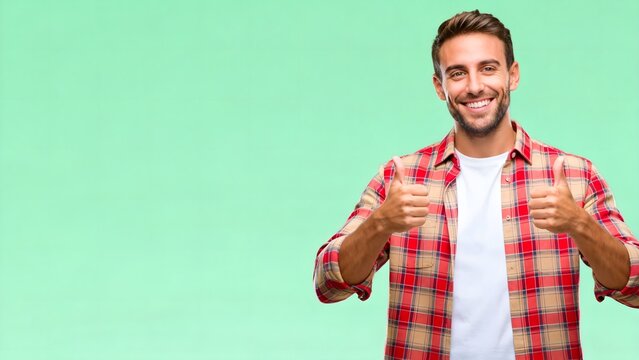 Man in plaid shirt giving thumbs up