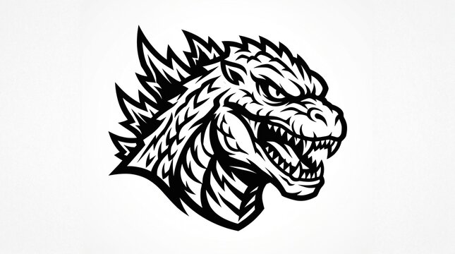 Ferocious Roaring Wolf Head Silhouette in Bold Black and White Sketch Style