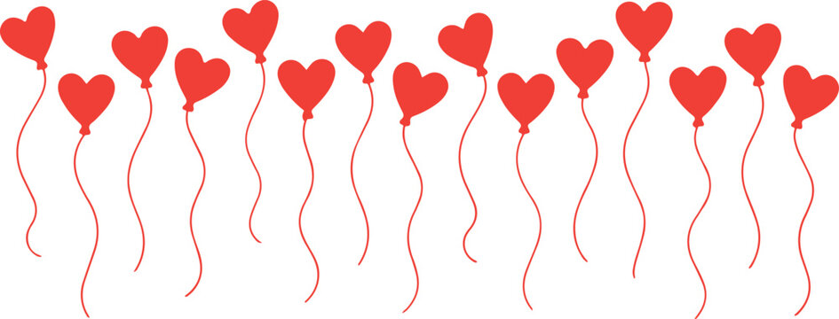 Red heart balloons with strings
