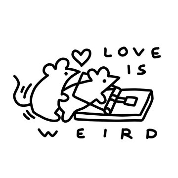 Edgy Minimalist Line Art: Love Is Weird Mouse Trap Concept