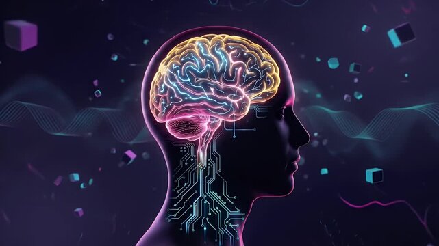 Futuristic artificial intelligence brain with digital neural circuits