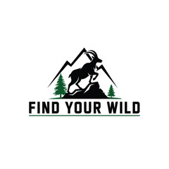 Obraz premium Ibex Silhouette With Mountain Landscape Black And Green Vector Design