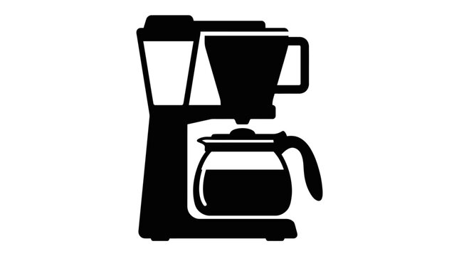 Black silhouette of a modern automatic coffee maker with glass carafe.