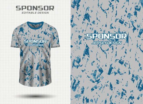 Sport jersey design template with abstract blue and grey pattern