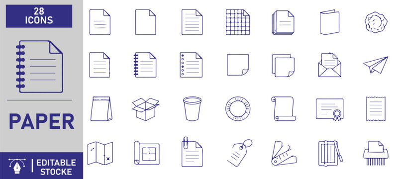 A set of 28 paper line icons