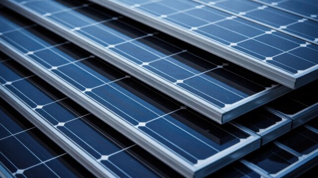 Modern blue solar panels arranged in rows